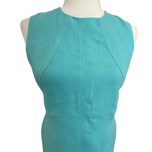 Talbots Petites Irish Linen Aqua Blue Sheath Dress 2P Sleeveless Lined - Picture 2 of 9